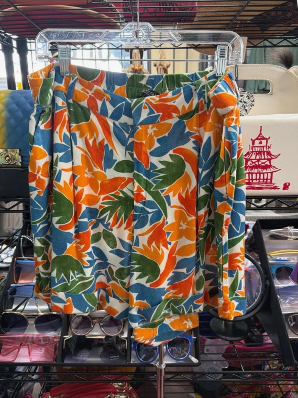Eloquii Tropical Print High-Rise Shorts in Orange, Blue & Green
